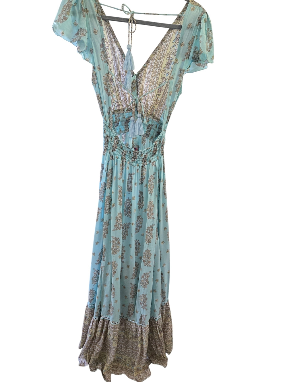 NWOT Saint Barth Stock Exchange Boho Turquoise Tan Paisley High Low Maxi Dress M